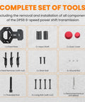 Complete set for DPS6 Dry Dual Clutch Transmission Installer And Remover Tool with various components and tools.