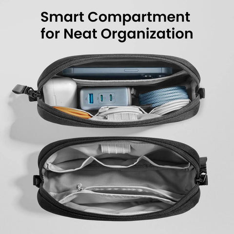 Electronics Organizer Travel Case Water Resistant Cable Organizer for Essentials Tech Pouch with smart compartments open view