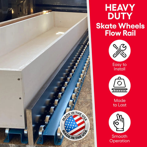Beefed Up Heavy Duty Conveyor Skate Wheels 10 Pack for Flow Rail Systems Replacement Zinc Plated Steel Roller Wheels shown.