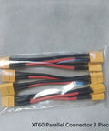 XT60 Battery Parallel Y Cable For RC Hobbyists Helicopters Quads Drones 14AWG Silicone Cord 3 Pieces in packaging
