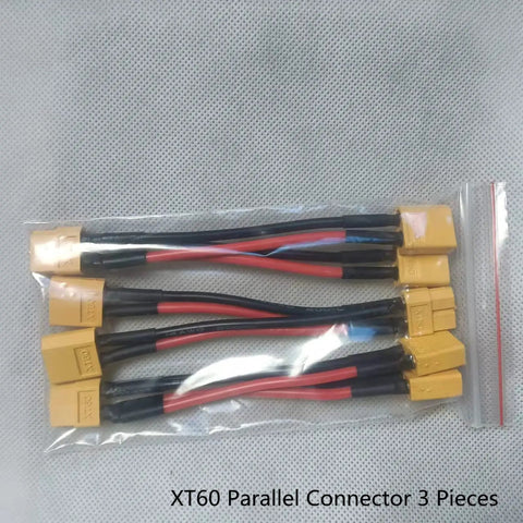 XT60 Battery Parallel Y Cable For RC Hobbyists Helicopters Quads Drones 14AWG Silicone Cord 3 Pieces in packaging