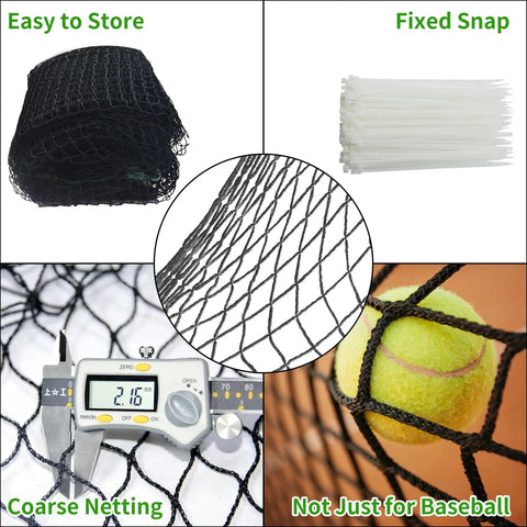 Backyard Baseball And Softball Backstop Net 12 By 30 Foot Heavy Duty Nylon Mesh With Sturdy Straps, folded net with measurement.