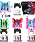 Four Pack Remote Control Cars For Kids Two Point Four GHz RC Stunt Cars With Wheel Lights High Speed 4WD Off Road Drift Toys Double Sided 360 Degree Rotation Great Gift For Boys And Girls, showcasing colorful cars and controllers.