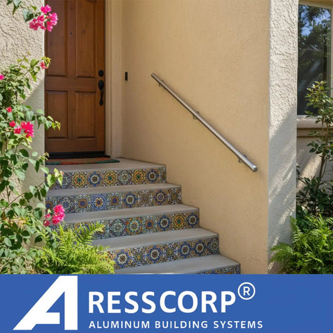 Killer 3 Feet Aluminum Handrail Kit For Indoor Stairs With Adjustable Steel Brackets Along decorative outdoor stairs.