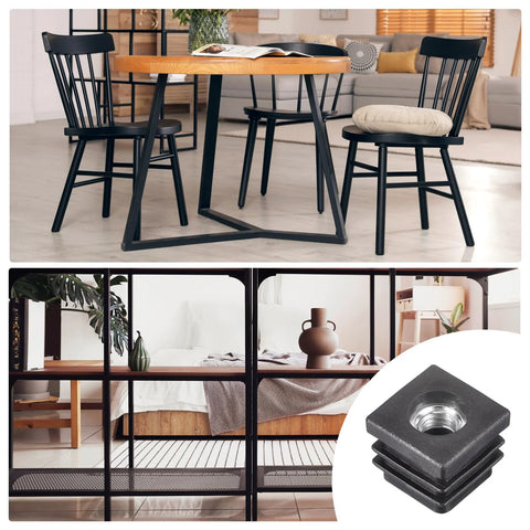 4 Pieces M8 Threaded Tube Inserts For 0.79 By 0.79 Inch Square Tubes Black Plastic End Caps Chair Leg Plugs For Furniture Feet