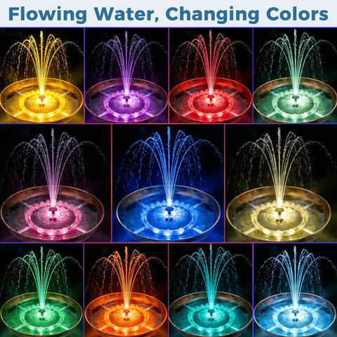 Six Point Three Inch Solar Bird Bath Fountain With Battery And Color Changing Led Lights showcasing vibrant colors in grid view