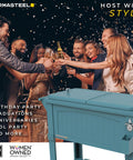 Party Cooler With Divider And Locking Lid, 80-Qt Rolling Ice Chest in matte teal at celebration event with people in background