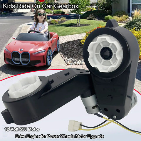 Two Pack 12V 550 Gearbox With 12000 RPM Motor shown with kids ride-on car