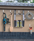 Beefy Steel Garage Hooks Set For Wall Mounts, Heavy Duty Utility Hooks For Garage Storage showing tools organized on hooks.