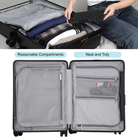 Bulyoou 20-inch ride-on kids luggage with seat, black aluminum frame, top-opening, spinner wheels