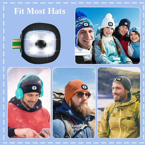 LED USB Rechargeable Beanie Light Kit 4 Pack with Rubber Pieces for Hat Illumination in various outdoor settings