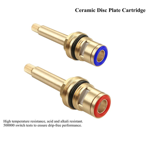 Brushed Gold Two-Handle Bathroom Faucet, 8-Inch Widespread 3-Hole Sink Fixture ceramic disc cartridges, blue and red rings