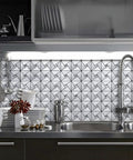 10-Sheet Peel And Stick Backsplash Tile Set For Kitchen Fireplace And Bathroom Windmill Glass In Brushed Silver Aluminum Composite 3D