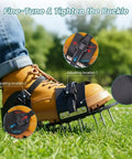 Heavy Duty Lawn Aerator Shoes With Six Extra Spikes, Cleaning Shovel, And Upgraded T Wrench For Easy Assembly in use