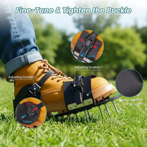 Heavy Duty Lawn Aerator Shoes With Six Extra Spikes, Cleaning Shovel, And Upgraded T Wrench For Easy Assembly in use