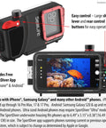 SportDiver Underwater Phone Housing for Depths Up To 130 Feet, shown with camera view and app compatibility details