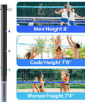 Heavy Duty Backyard Pro Grade Volleyball Net Set With Portable Aluminum Poles And Anti Sag Design, height adjustable for different use.