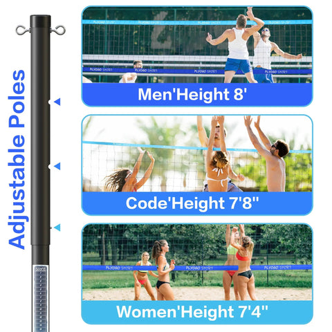 Heavy Duty Backyard Pro Grade Volleyball Net Set With Portable Aluminum Poles And Anti Sag Design, height adjustable for different use.