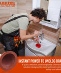 No Problem Small Sink Plunger With Four Inch Cup Straight Shooter Drain Tool For Bathroom Kitchen Clogs And RV Vanities Space Saving Hand Pump Cleans Tight Spaces Like A Charm in use in bathroom.