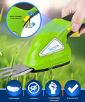 Quick Change Blade Cordless Garden Shears For Snipping Grass And Trimming Hedges Rechargeable Lightweight Handheld Clippers Electric Trimmer in use with safety switch.