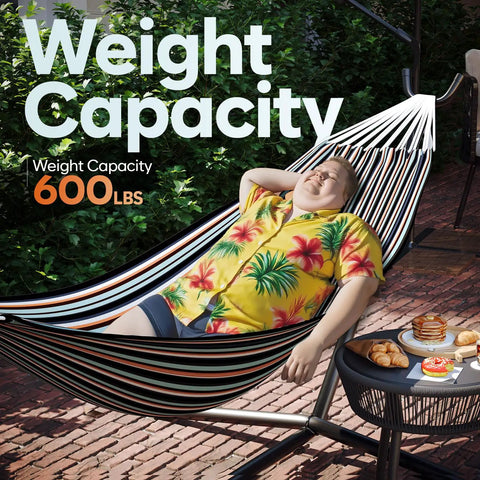 Heavy Duty Outdoor Hammock With Stand For Two People, 600 Lb Capacity, Portable With Carrying Bag, Easy Assembly, Oversized 126 Inch By 60 Inch Two Person Patio Hammock For Backyard