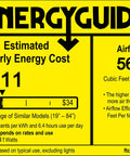 Energy guide label for Industrial Ceiling Fan With Lights Remote Control And Pull Chain Rustic Metal Farmhouse Cage Style Ceiling Fan Wood Black Enclosed Chandelier Fan For Living Room Dining Room Bedroom Indoor Use, showing yearly energy cost and airflow efficiency.