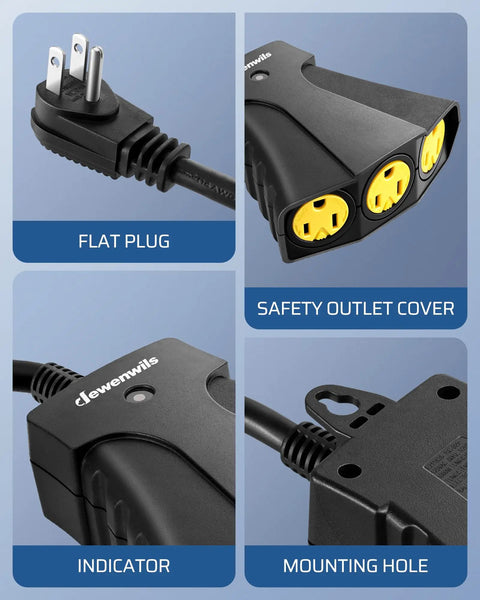 Outdoor Remote Control Outlet Switch with Three Heavy Duty Grounded Outlets, Weatherproof 15 Amp Plug, close-up views