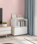 32.5 Inch Flip Top Side Table With Wheels Versatile Storage Buffet Cabinet DIY Corner Bookshelf Wall Shelf Cube Organizer Modern White Home Decor
