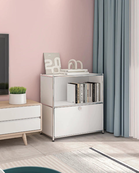 32.5 Inch Flip Top Side Table With Wheels Versatile Storage Buffet Cabinet DIY Corner Bookshelf Wall Shelf Cube Organizer Modern White Home Decor