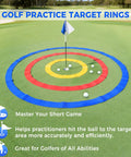 Three Pack Golf Target Circle Training Aid For Putting And Chipping on green with golf balls around targets