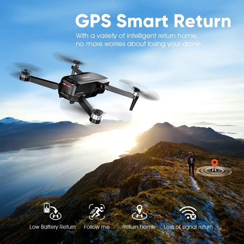 Dope 2K GPS Drone With EIS And 7.22 Inch Remote Screen in flight with GPS smart return over scenic landscape