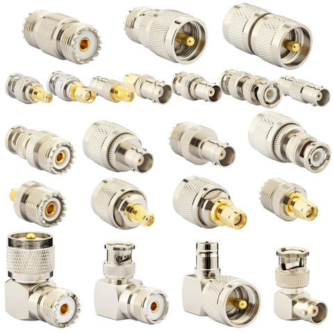 22 Piece SMA To BNC UHF Antenna Adapter Kit For Ham Radio CB Radio Scanner And SDR Coaxial RF Connectors arranged on a white backdrop