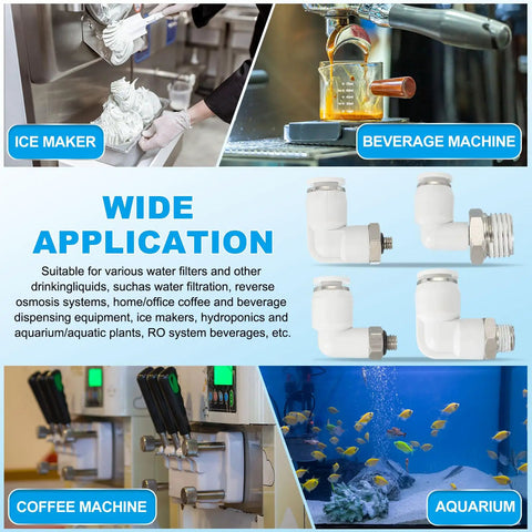 Push To Connect M5 Pneumatic Fitting, 2 Pack 6mm Air Elbow Quick Connector shown in ice maker, beverage machine, aquarium