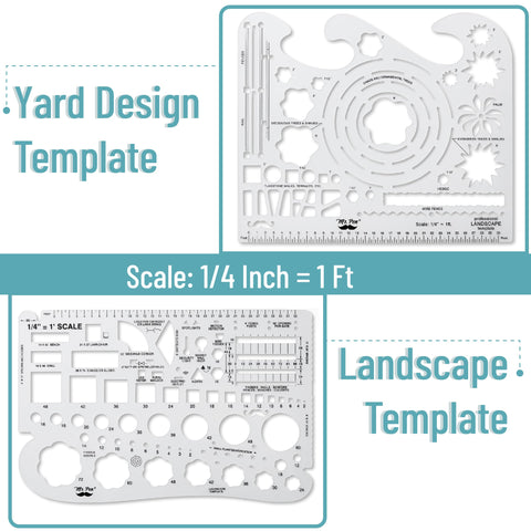 Knockout Two Piece Landscape And Yard Design Template Set featuring clear drafting stencils, one quarter inch scale, for architects and DIY contractors.