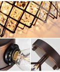 Close-up of Crystal Chandelier 3 Light Pendant Ceiling Light Modern Fixture details, oil rubbed bronze finish, clear glass shade.