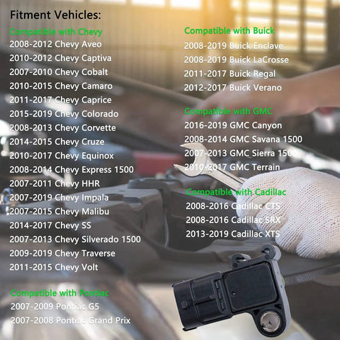 Chevy Buick GMC Cadillac MAP Sensor Replacement For GM Cars on a mechanic holding the black plastic sensor