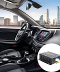 Interior of a car showing dashboard setup with 30A 360W Vehicle Voltage Converter 24V To 12V DC Power Supply With Memory Function inset