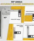 Image of Reading Double Square For Precision Layout And Machine Alignment Adjustable 4 Inch Blade In Satin Chrome Hardened Steel.