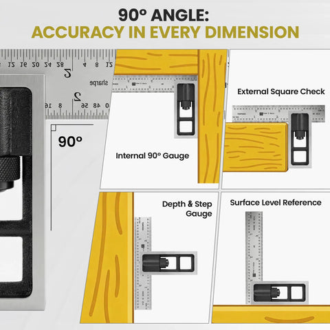 Image of Reading Double Square For Precision Layout And Machine Alignment Adjustable 4 Inch Blade In Satin Chrome Hardened Steel.
