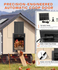 Built Tough Automatic Chicken Coop Door With 4000mAh Battery Solar Powered 7W Solar Panel Timer and Light Sensor in use on coop