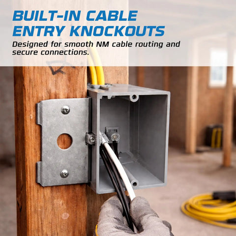 Heavy Duty Adjustable Pvc Outlet Box Four Pack With Secure Mounting Brackets For Switches Gfci And Duplex Receptacles Fire Rated Wall Housing Hard As Nails For Daily Use with cable entry knockouts and wiring.