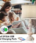 Vintage Vibe Table Lamps Set Of 2 With USB Ports and E26 Base, resin lamp with linen drum shade beside family on couch.