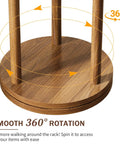 360-degree rotating base of Rotating Coat Rack Freestanding Solid Wood Tree With 9 Hooks And 3 Shelves For Purses Bags Jackets