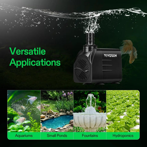 660 GPH Submersible Water Pump with 2500 L/H capacity, 35W ultra quiet aquarium and pond pump, adjustable flow for various uses