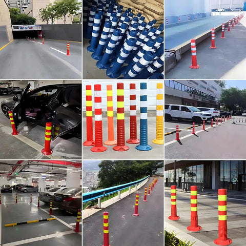 Top Shelf Traffic Delineator Posts With Hella Bright Reflective Strips, Heavy Duty PU Plastic Road Guide Markers For Construction Zones And Parking Facilities, Zero Hassle Six Pack Set