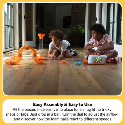 Kids playing with Air Toobz Original Air Powered STEM Building Toy For Kids And Teens With Foam Ball Tubes And Airflow Experiments