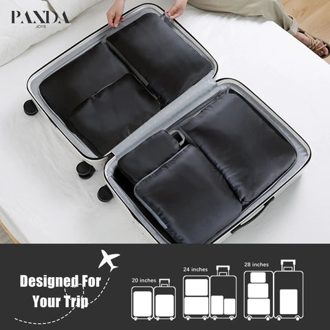 4 Piece Compression Packing Cubes Set For Travel Expandable Carry On Organizers Space Saving Luggage Bags Black in suitcase