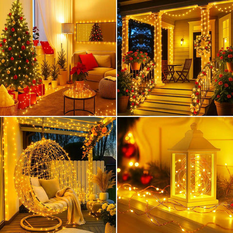 Dope Warm White Outdoor Fairy Lights With Remote, 33 Feet Of 100 LED Twinkle String Lights, Waterproof With Timer in festive decor