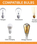 Image of five bulb types compatible with Rustic Burnished Bronze Flush Mount Ceiling Light With White Tiffany Glass