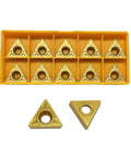 Gold Carbide Inserts For External Turning TCMT16T308 TCMT32.52, 10-piece pack, pro grade CVD coated for steel and cast iron.